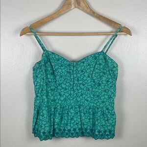 American Eagle Outfitters Teal Floral Lace-Trim Cropped Cami
